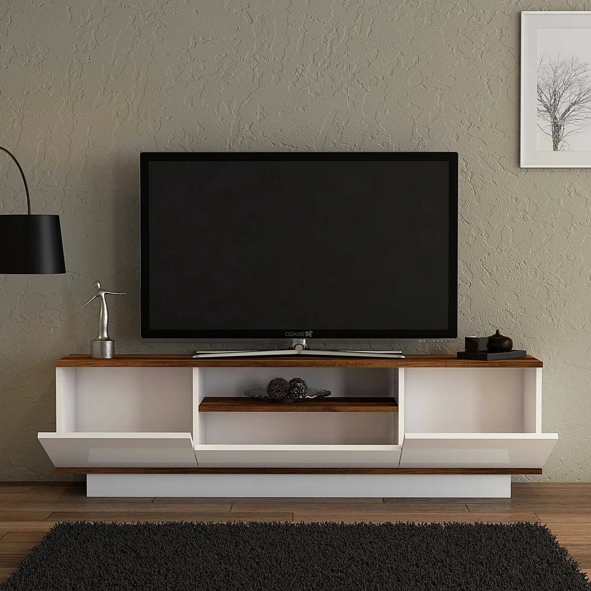 Mobile TV noce e bianco 160x30x45h cm 3 ante - Fortunata