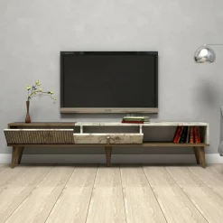 Mobile TV noce e bianco 180x35x40h cm 2 ante e 1 cassetto - Jakuchu