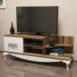 Mobile TV noce e bianco 130x45x50h cm in legno - Assolo