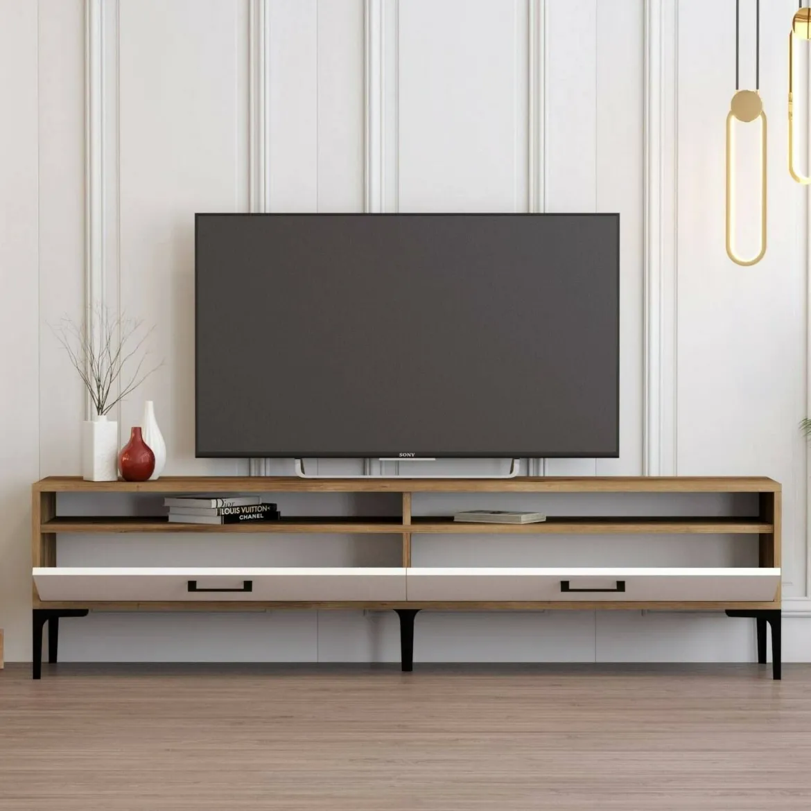 Mobile TV noce e bianco 47x35x180h cm modulabile - Angiari