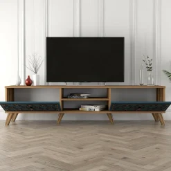 Mobile TV noce e blu 180x35x44h cm 2 ante - Albonese