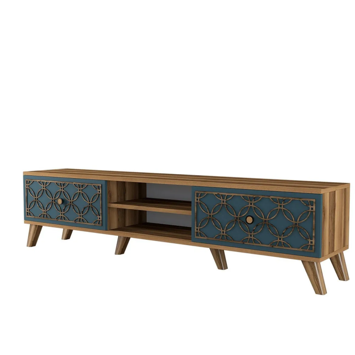Mobile TV noce e blu 180x35x44h cm 2 ante - Albonese