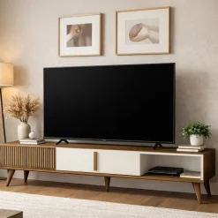 Mobile TV noce e crema 180x35x40h cm 2 ante - Gordon