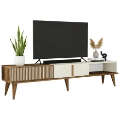 Mobile TV noce e crema 180x35x40h cm 2 ante - Gordon