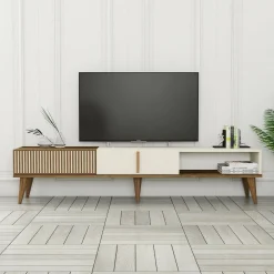 Mobile TV noce e crema 180x35x40h cm 2 ante - Gordon
