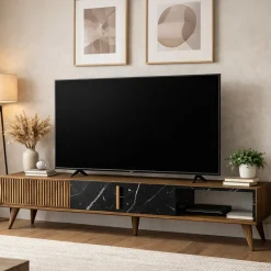 Mobile TV noce e nero 180x35x40h cm in legno - Gordon