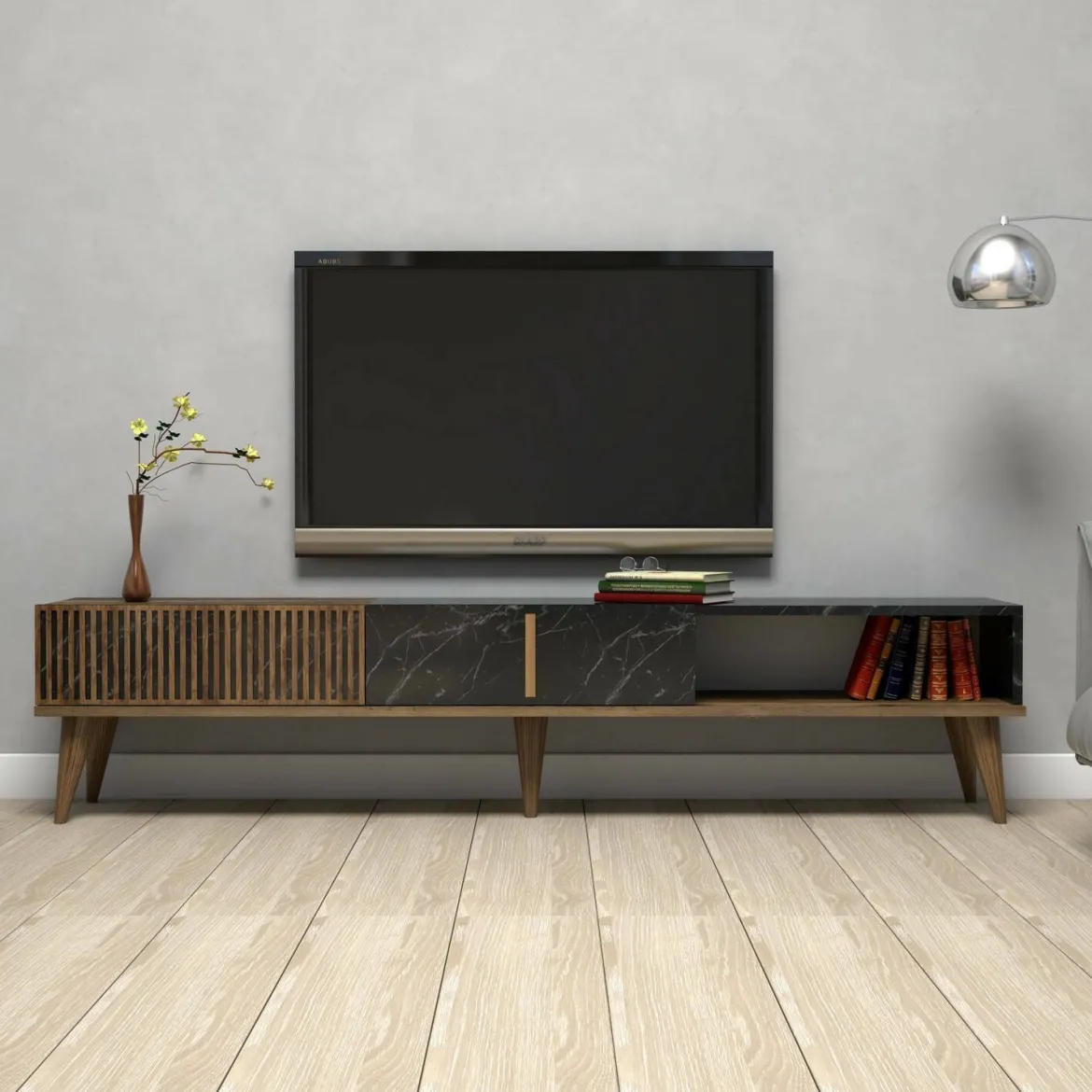 Mobile TV noce e nero 180x35x40h cm in legno - Gordon