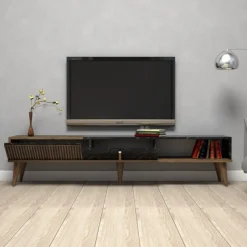 Mobile TV noce e nero 180x35x40h cm in legno - Gordon