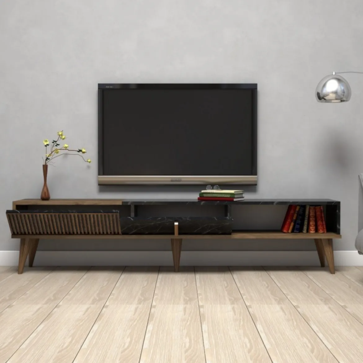 Mobile TV noce e nero 180x35x40h cm in legno - Gordon