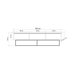 Mobile TV noce e nero 180x40x50h cm in legno - Iginia