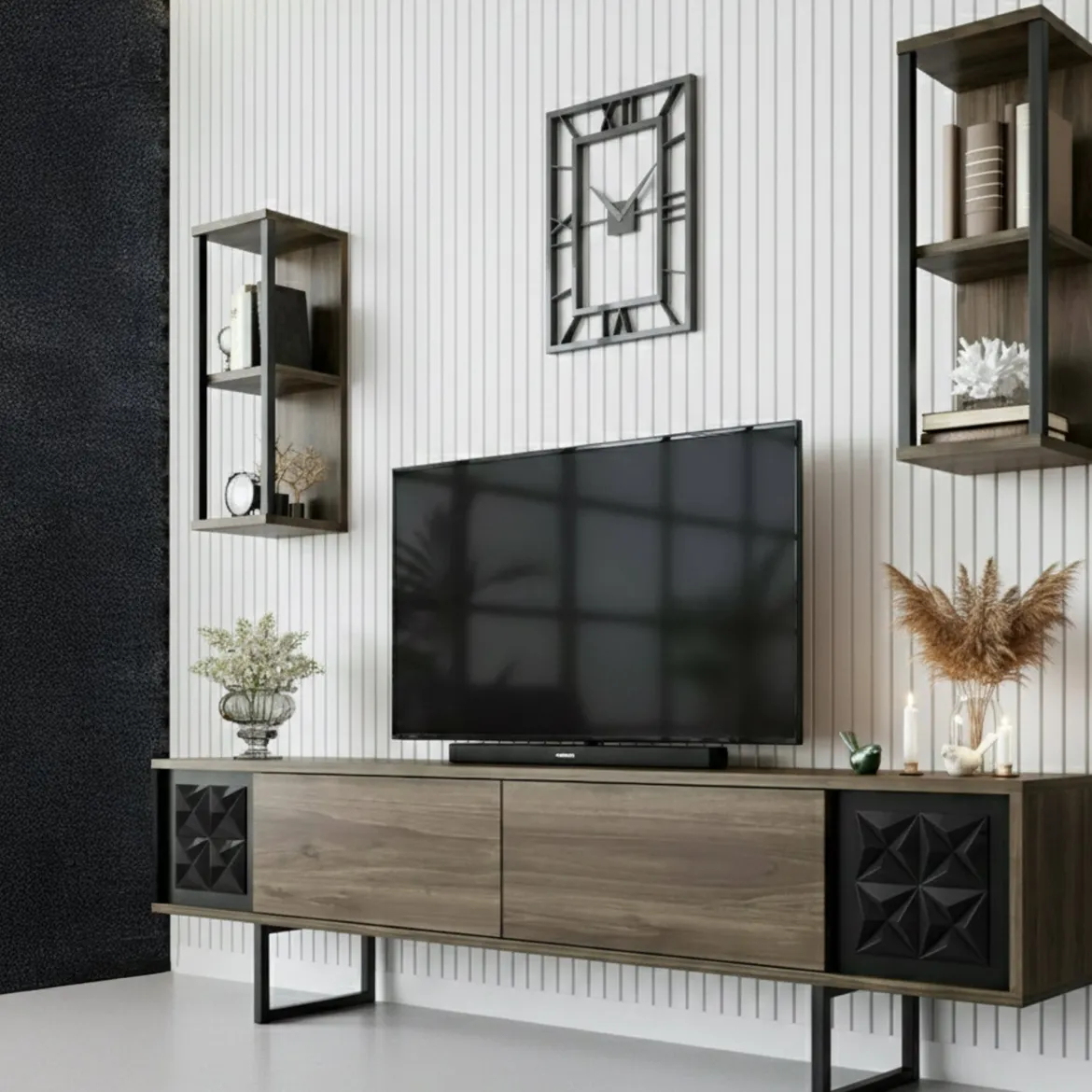Mobile TV noce e nero 180x30x48h cm modulabile - Axa