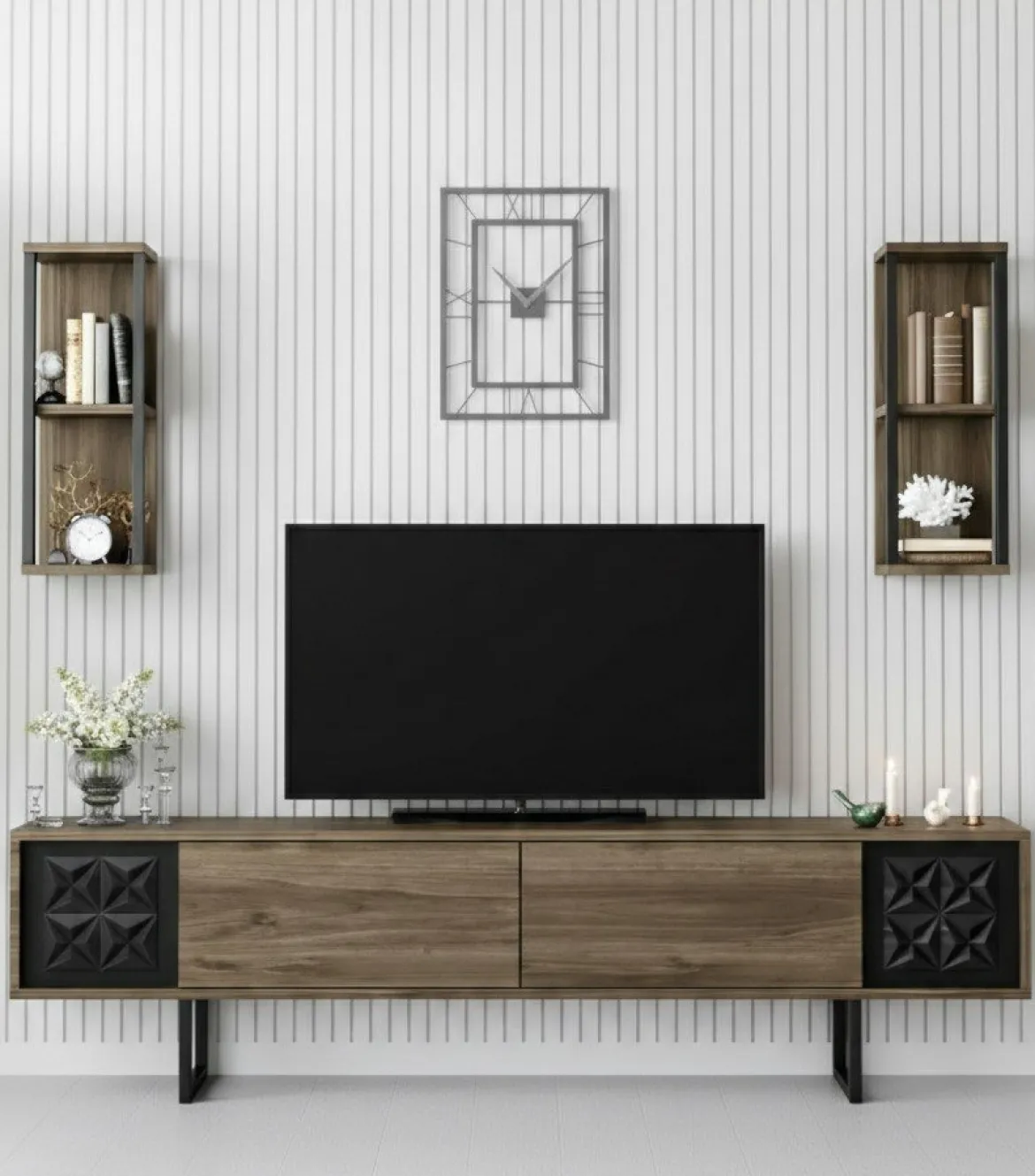 Mobile TV noce e nero 180x30x48h cm modulabile - Axa