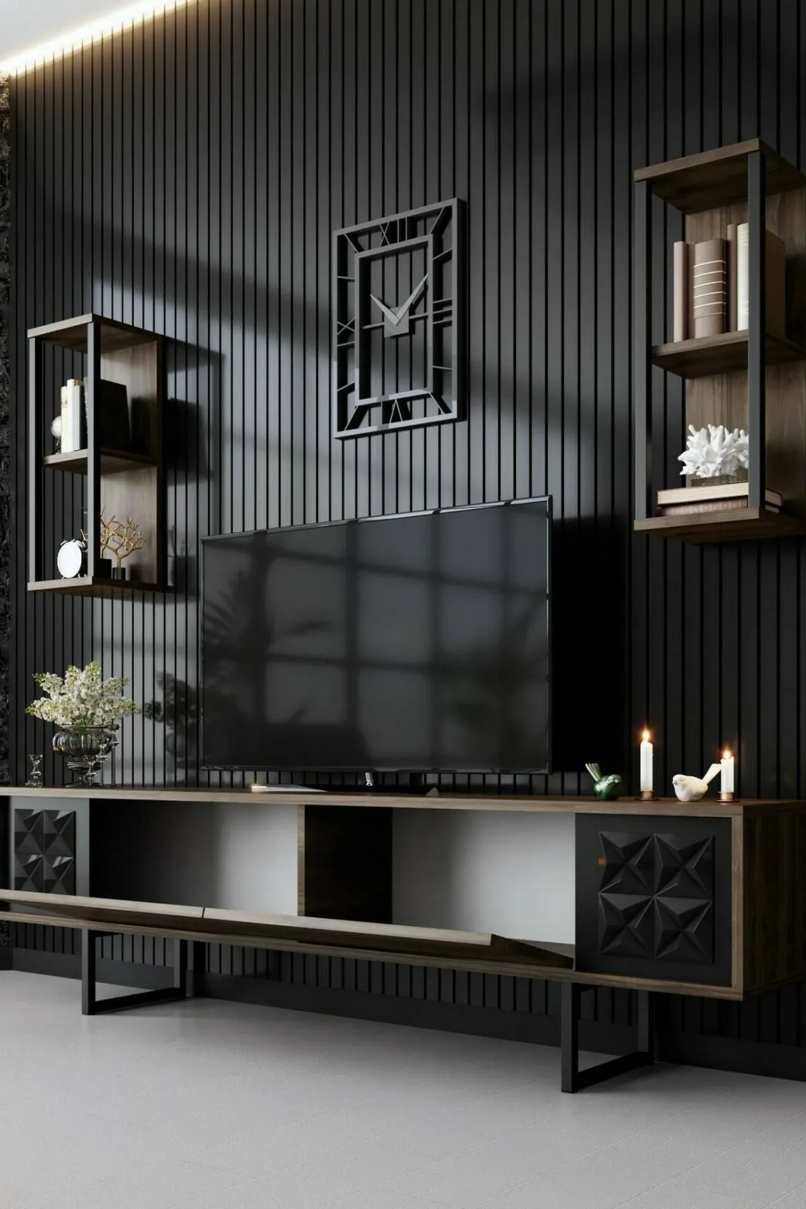 Mobile TV noce e nero 180x30x48h cm modulabile - Axa