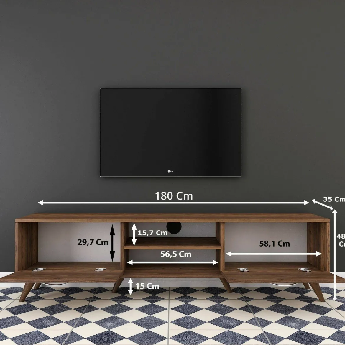 Mobile TV noce 180x35x48h cm 2 ante - Avir