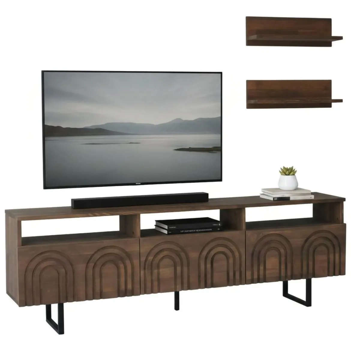 Mobile TV noce 170x30x40h cm 3 ante in legno - Barbania