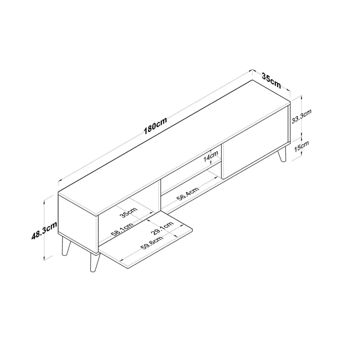 Mobile TV noce 180x35x48h cm modulabile - Messalina