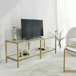 Mobile TV oro 130x40x45h cm in metallo - Donata