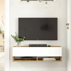 Mobile TV quercia e bianco 180x31x29h cm 2 ante - Compasso