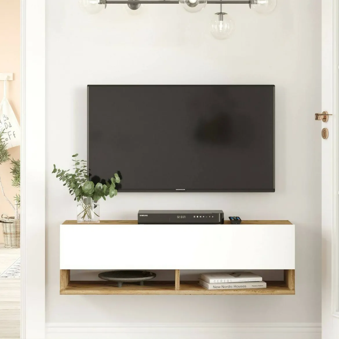 Mobile TV quercia e bianco 180x31x29h cm 2 ante - Compasso