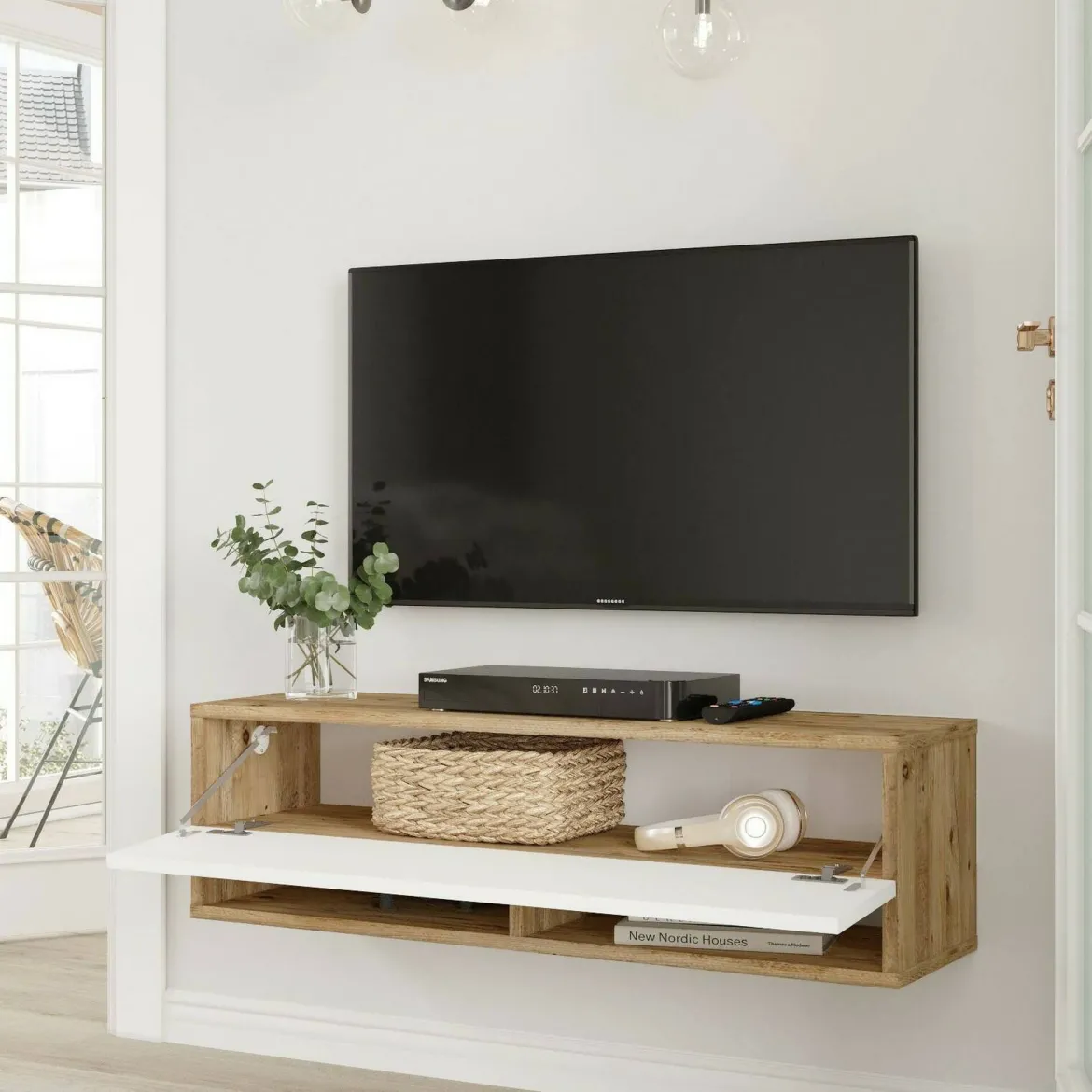 Mobile TV quercia e bianco 180x31x29h cm 2 ante - Compasso