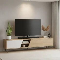 Mobile TV quercia e bianco 180x35x48h cm 2 ante - Male