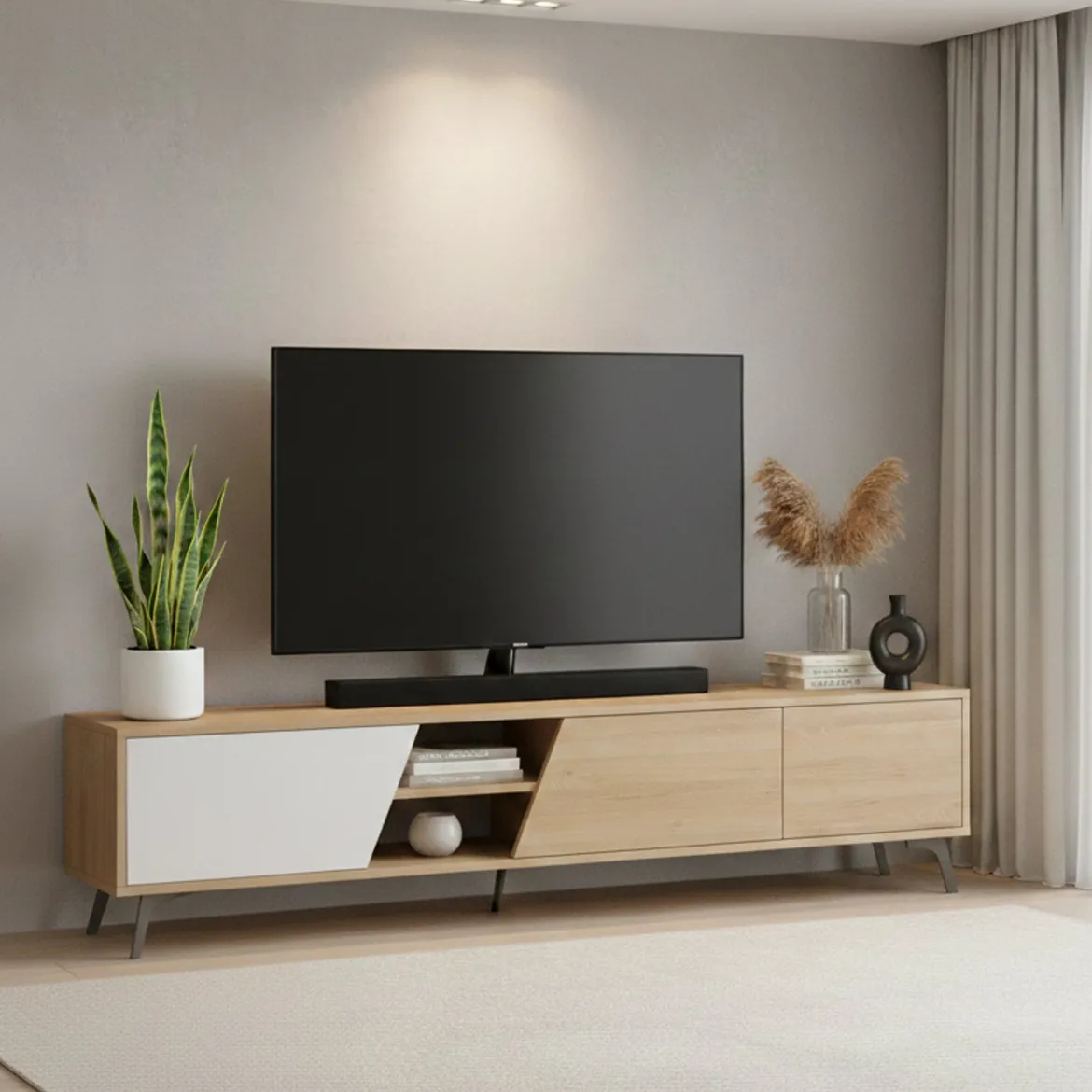 Mobile TV quercia e bianco 180x44x44h cm 3 ante - Asellina