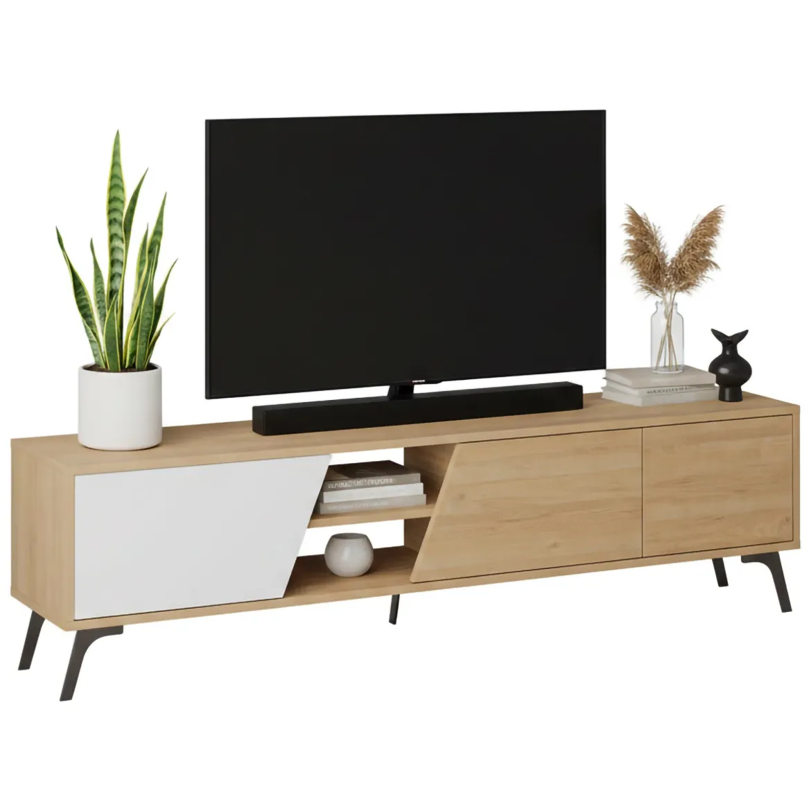 Mobile TV quercia e bianco 180x44x44h cm 3 ante - Asellina