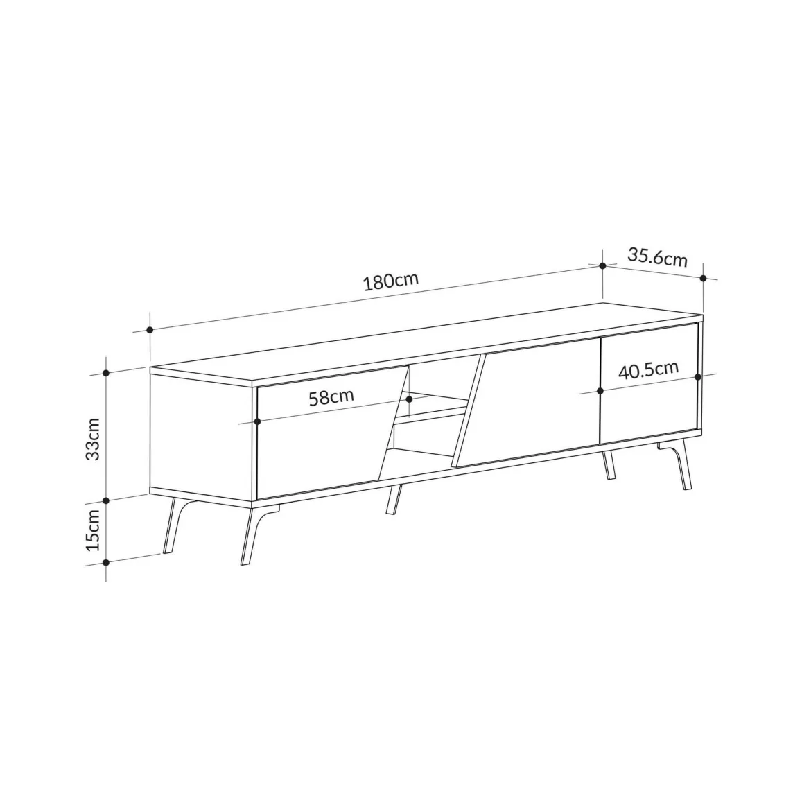 Mobile TV quercia e bianco 180x44x44h cm 3 ante - Asellina