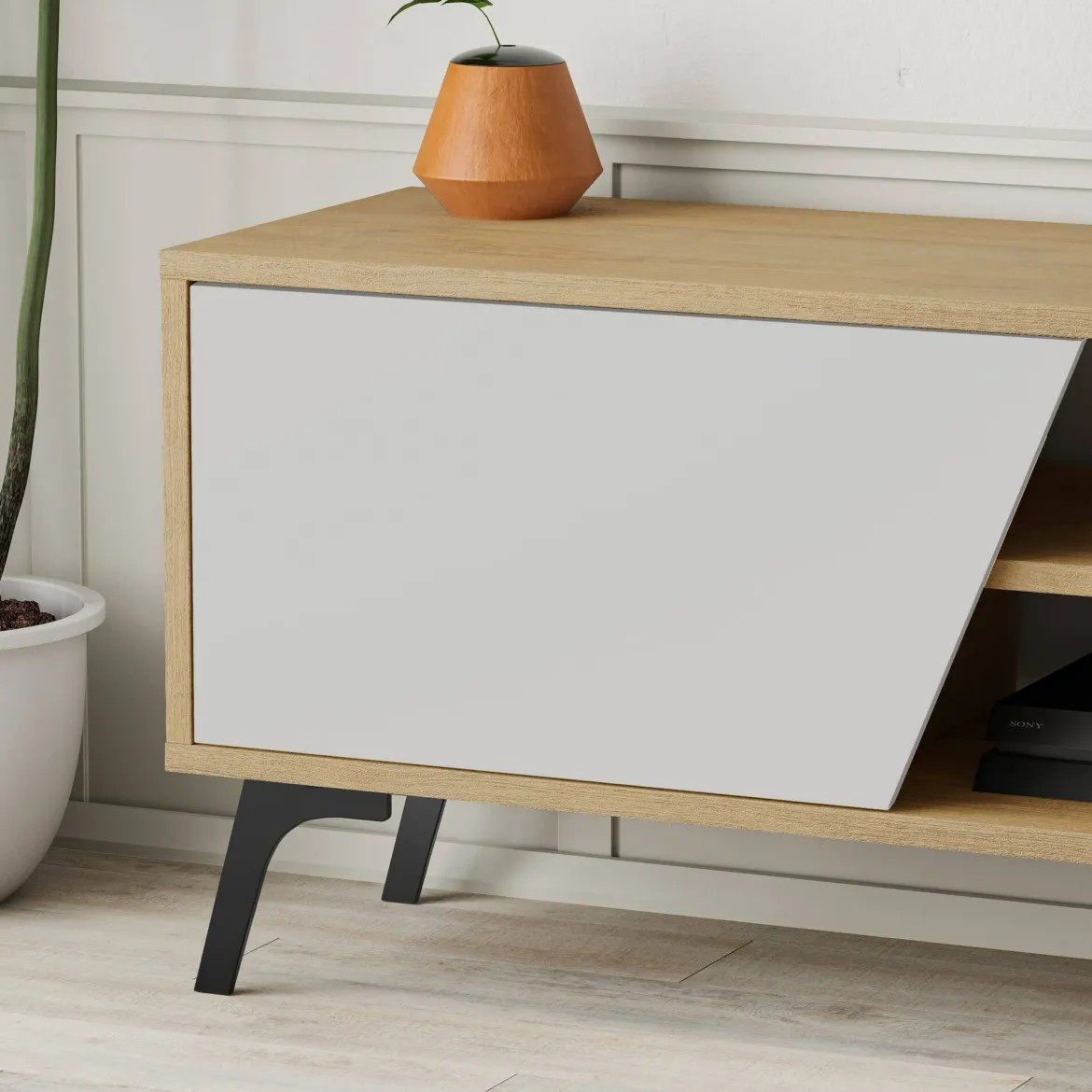 Mobile TV quercia e bianco 180x44x44h cm 3 ante - Asellina