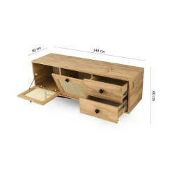Mobile TV quercia e nero 147x41x54h cm 2 ante e 1 cassetto - Duchi