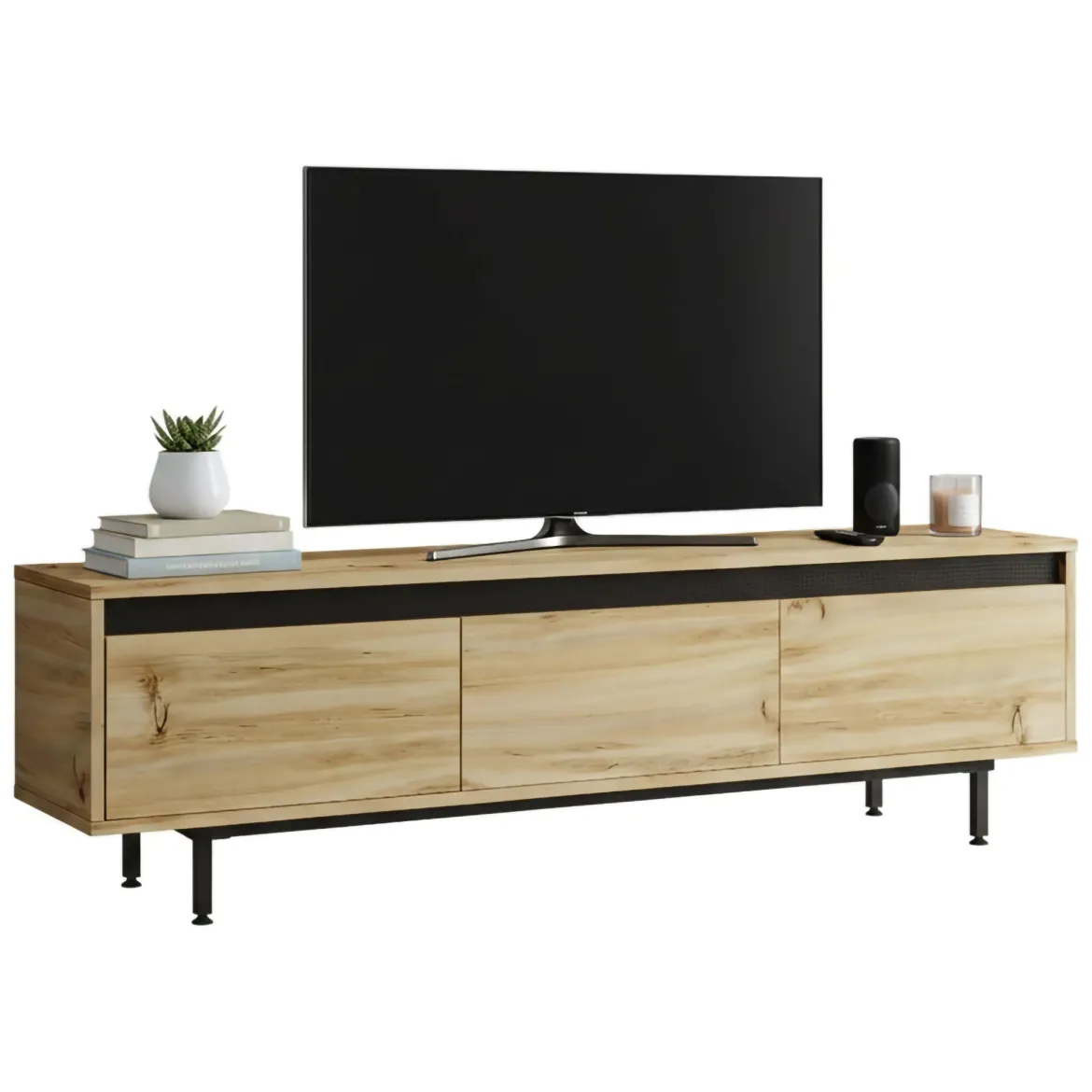 Mobile TV quercia e nero 180x40x60h cm 3 ante - Assemini