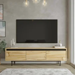Mobile TV quercia e nero 180x40x60h cm 3 ante - Assemini