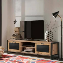 Mobile TV quercia e nero 180x45x50h cm 2 ante - Luban