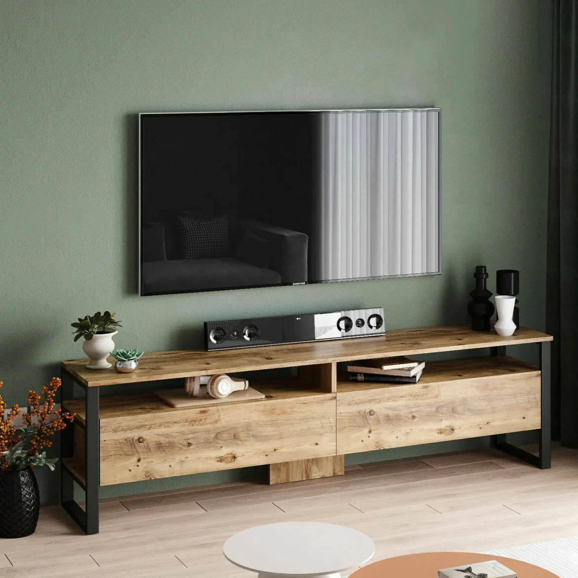 Mobile TV quercia 180x35x56h cm 2 ante - Khartum