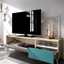 Mobile TV rovere e grigio 155x43x47h cm modulabile con 1 cassetto - Axterix