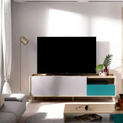 Mobile TV rovere e grigio 155x43x47h cm modulabile con 1 cassetto - Axterix