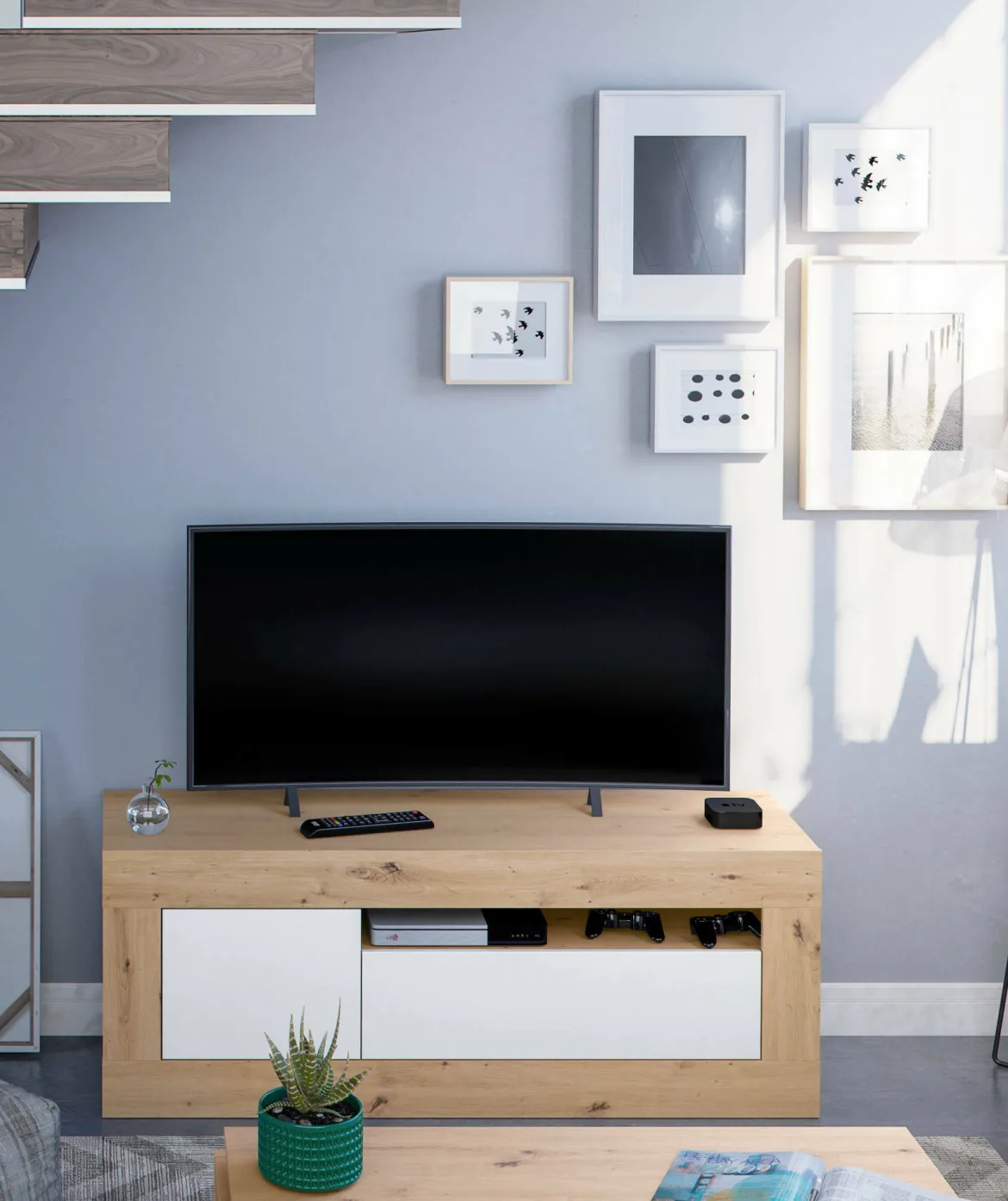 Mobile TV rovere nodi e bianco 139x42x53h cm 2 ante - Kunzite