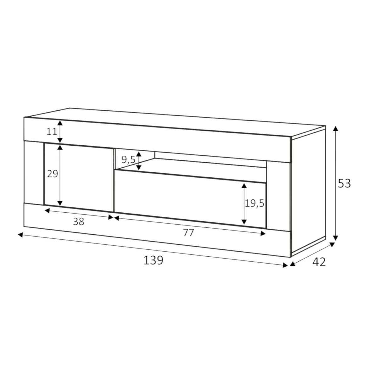 Mobile TV rovere nodi e bianco 139x42x53h cm 2 ante - Kunzite