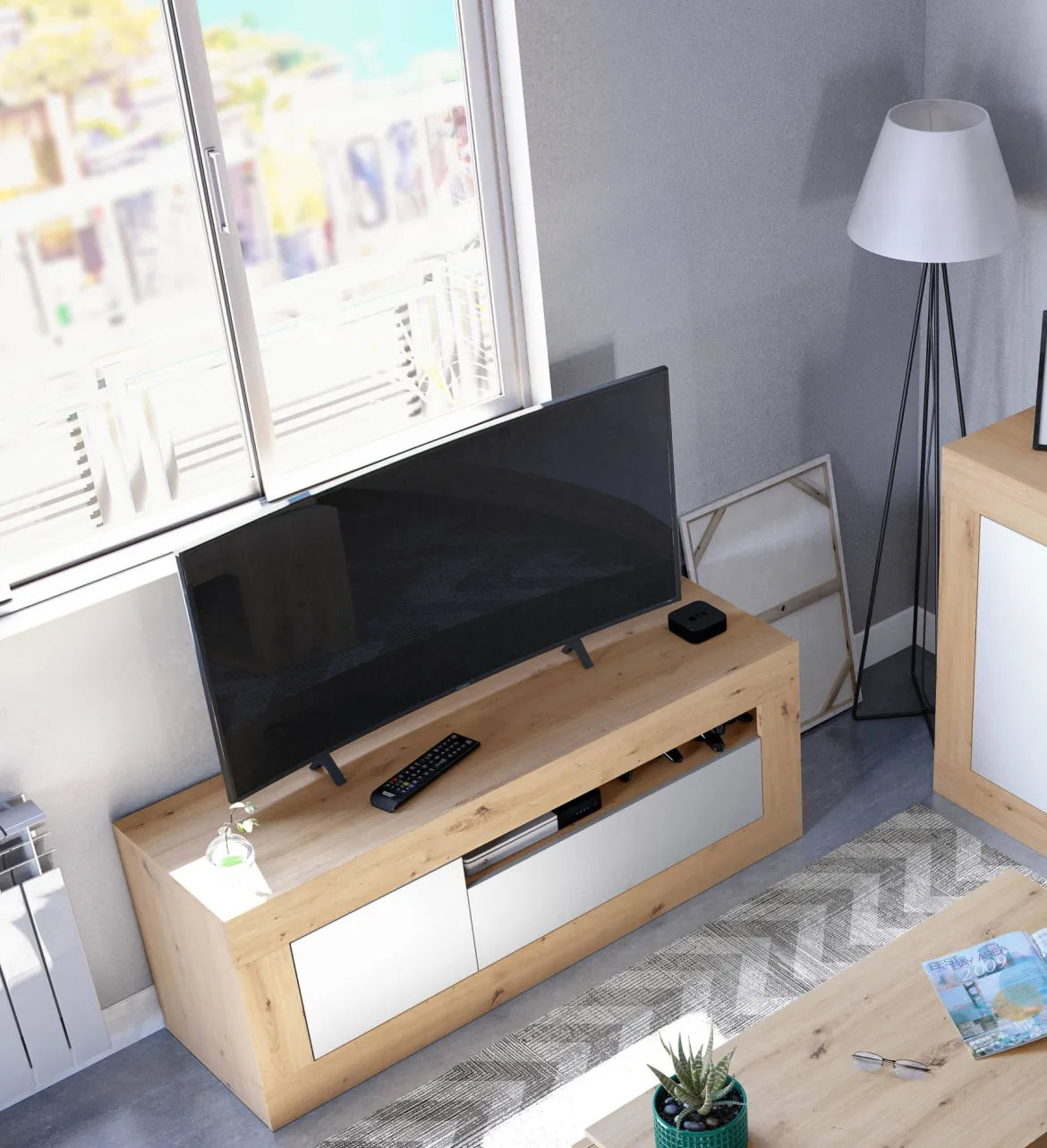 Mobile TV rovere nodi e bianco 139x42x53h cm 2 ante - Kunzite