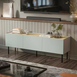 Mobile TV verde e rovere 150x40x52h cm 3 ante - Calanna
