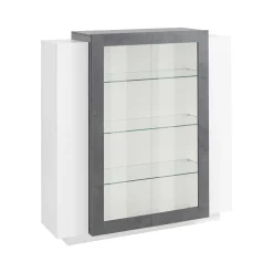Mobile vetrina 2 ante 120x45x115h cm bianco lucido e ardesia - Austino