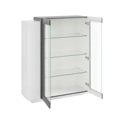Mobile vetrina 2 ante 120x45x115h cm bianco lucido e ardesia - Austino