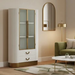 Mobile vetrina 2 ante 85x40x160h cm bianco e marrone - Sable
