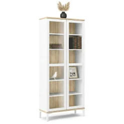 Mobile vetrina 2 ante 88x36x202h cm bianco e quercia - Hudhud