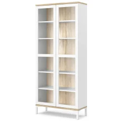 Mobile vetrina 2 ante 88x36x202h cm bianco e quercia - Hudhud