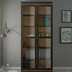 Mobile vetrina 2 ante 88x36x200h cm nero e noce - Axinte
