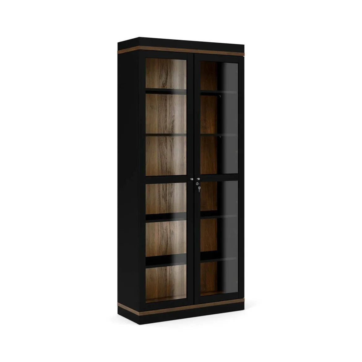 Mobile vetrina 2 ante 88x36x200h cm nero e noce - Axinte