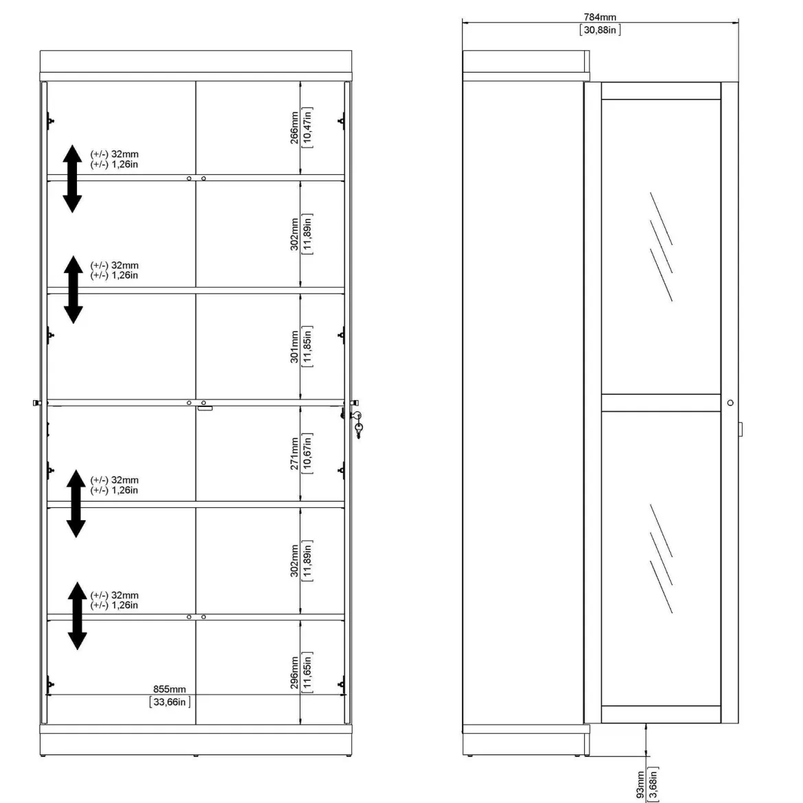 Mobile vetrina 2 ante 88x36x200h cm nero e noce - Axinte