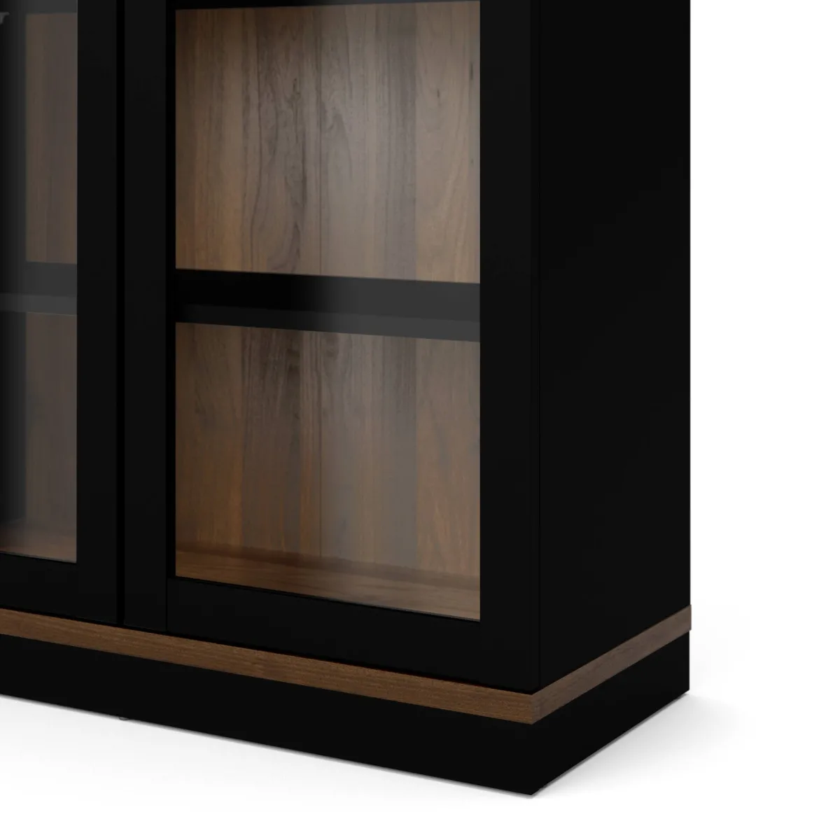 Mobile vetrina 2 ante 88x36x200h cm nero e noce - Axinte