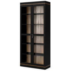 Mobile vetrina 2 ante 88x36x200h cm nero e noce - Axinte